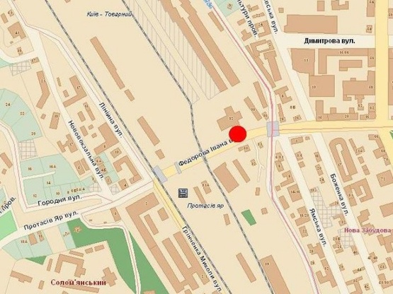 Схема рекламной плоскости по адресу Федорова ул., 34 / Антоновича ул. (бывш. Горького ул.) / Гринченка ул.