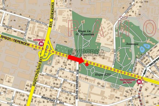 Схема рекламної площини за адресою Победы пр., напротив Медуниверситета им. Богомольца, в сторону ст. м. "Политехнический институт"