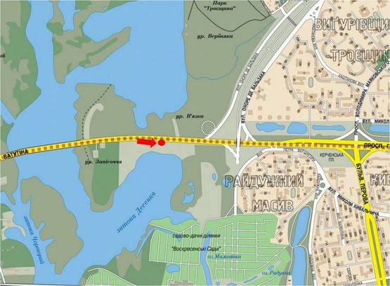 Схема рекламної площини за адресою Ватутина пр., 100м до АЗС "WOG", в сторону ж/ м "Троещина"