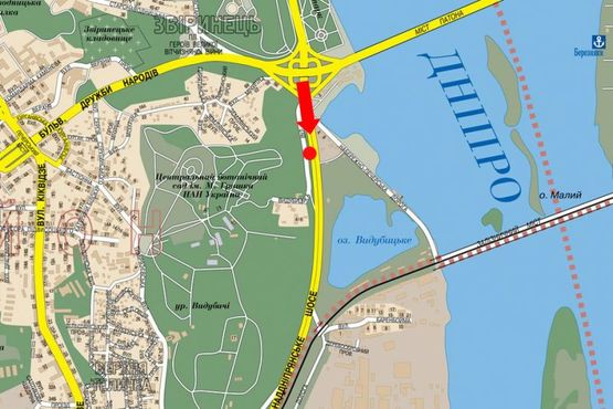 Схема рекламной плоскости по адресу Надднепрянское шоссе, 500м от моста Патона, в сторону моста Южного