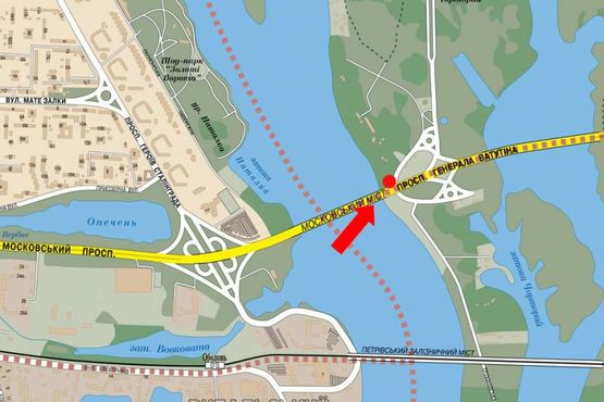 Схема рекламной плоскости по адресу Ватутина пр., 30м. от моста Московского , в сторону ж/ м "Троещина"