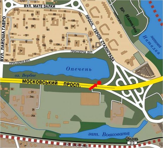 Схема рекламної площини за адресою Бандеры пр. (бывш. Московский пр.) / Героев Сталинграда пр., начало мост Московский, в сторону Троещина, правая