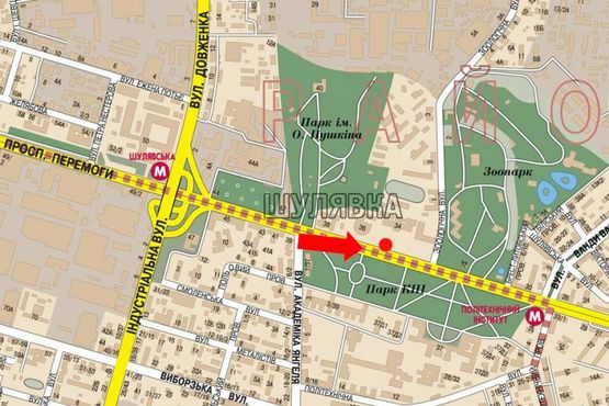 Схема рекламної площини за адресою Победы пр., 34 напротив входа в Мед. Академию, в сторону ст. м. "Политехнический институт"