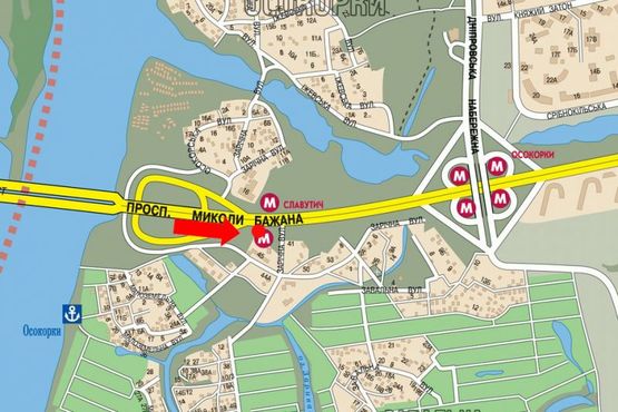 Схема рекламної площини за адресою Бажана пр., 150м от Заречная ул., в Борисполь, левая