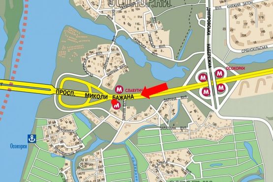 Схема рекламной плоскости по адресу Бажана пр., 150м от Заречная ул., в сторону мост Южный, правая