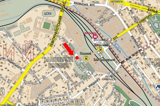 Схема рекламной плоскости по адресу Огиенка ул. (бывш. Лукашевича ул.) / Кирпы ул., разделитель, напротив ТЦ "Симпатик", в сторону Липковского ул. (бывш. ул. Урицкого)