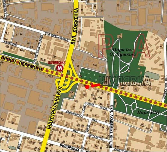 Схема рекламної площини за адресою Победы пр., 45, возле супермаркета "Эльдорадо", в сторону ст. м. "Шулявская"