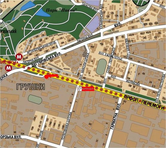 Схема рекламной плоскости по адресу Победы пр., 55/ 2, в сторону ст. м. "Берестейская"