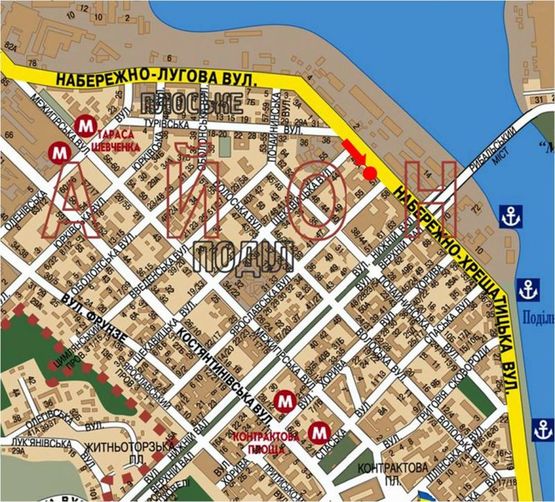 Схема рекламної площини за адресою Набережно-Крещатикская ул. / Ярославская ул., в сторону Почтовая пл.