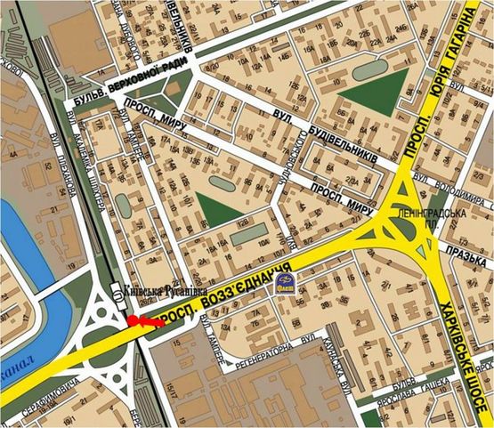 Схема рекламной плоскости по адресу Соборности пр. (бывш. Воссоединения пр.), 16, в сторону моста Патона