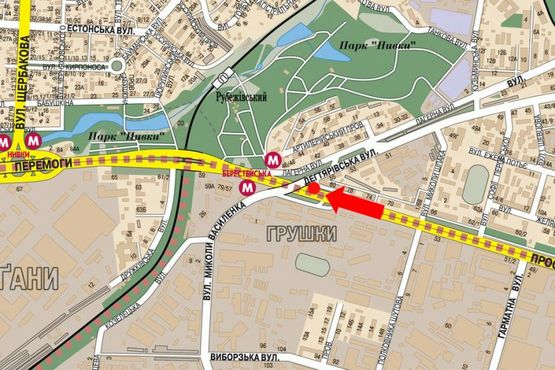 Схема рекламної площини за адресою Победы пр., 80/57, ст. м. "Берестейская", из центра