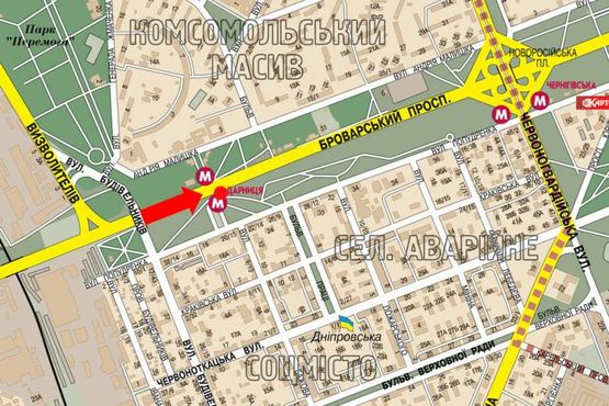 Схема рекламной плоскости по адресу Броварской пр., 400м от моста по Строителей ул., в сторону ст. м. "Дарница"