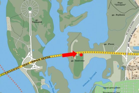 Схема рекламной плоскости по адресу Ватутина пр., возле ТЦ "Скай молл", в сторону ж/ м "Троещина"
