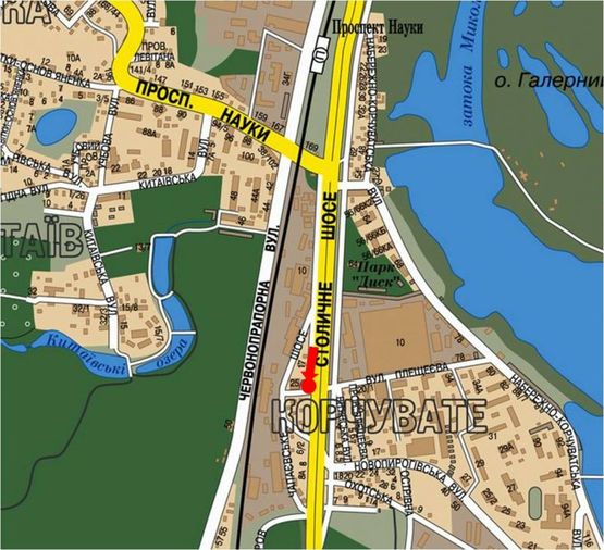 Схема рекламної площини за адресою Столичное шоссе / Чапаевское шоссе, 25, напротив, в сторону Конча-Заспа