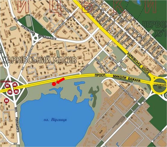 Схема рекламної площини за адресою Бажана пр., 7Б, в сторону ст. м. "Харьковская", левая