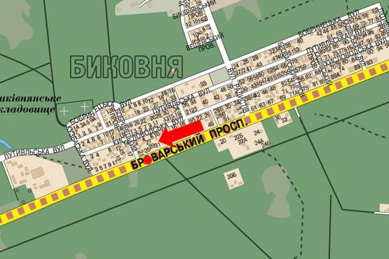 Схема рекламной плоскости по адресу Броварской пр., разделитель, в сторону ст. м. "Лесная", Быковня