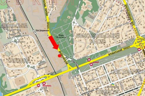 Схема рекламної площини за адресою Освободителей пр., 5, в сторону Броварской пр.