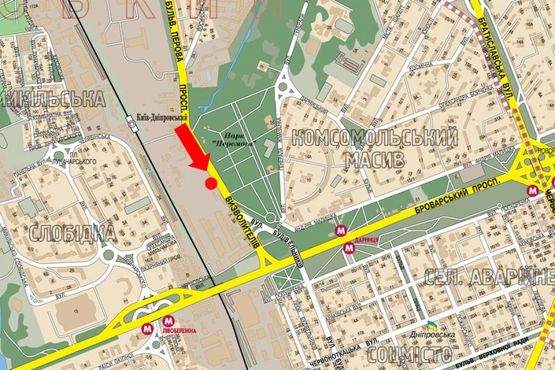 Схема рекламної площини за адресою Освободителей пр., 9, в сторону Броварской пр.