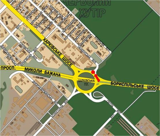 Схема рекламной плоскости по адресу Харьковская пл., разделитель, угол дома №201-203, в сторону Харьковского шоссе