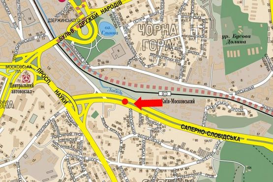 Схема рекламної площини за адресою Саперно-Слободская ул., 80м. от АЗС "Укрнафта" в сторону Демеевская пл. (бывш. Московская пл.)