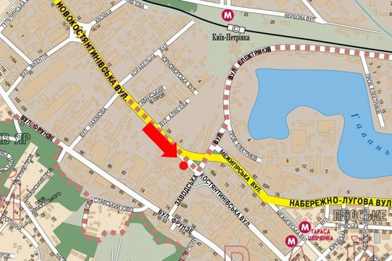 Схема рекламної площини за адресою Новоконстантиновская ул. 1, в сторону Подола