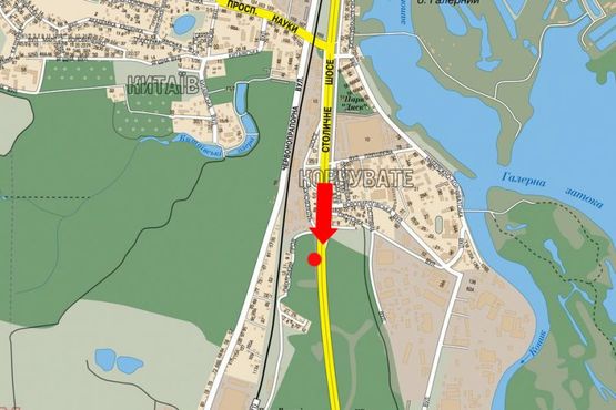 Схема рекламної площини за адресою Столичное шоссе, 170м до моста Пешеходного, напротив автосалона "Укравто", "Mercedez", в Конче-Заспы