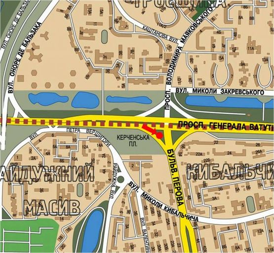 Схема рекламной плоскости по адресу Ватутина пр., съезд на Перова бул., разделитель, в сторону Освободителей пр.
