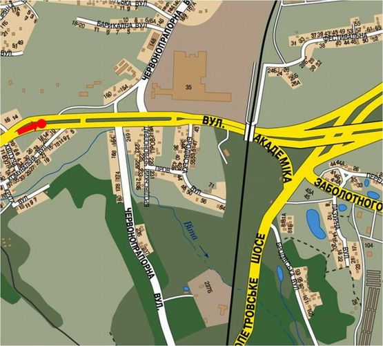 Схема рекламной плоскости по адресу Заболотного ул. / Коммунальная ул., в сторону Столичное шоссе, 1300м до ТРЦ "ART Mall", разделитель, правый