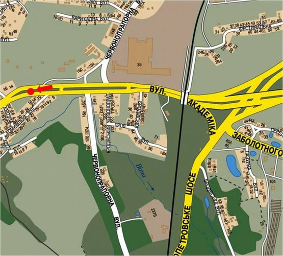Схема рекламной плоскости по адресу Заболотного ул. / Коммунальная ул., в сторону Одесская пл., перед АЗС "БРСМ нафта", разделитель, правая