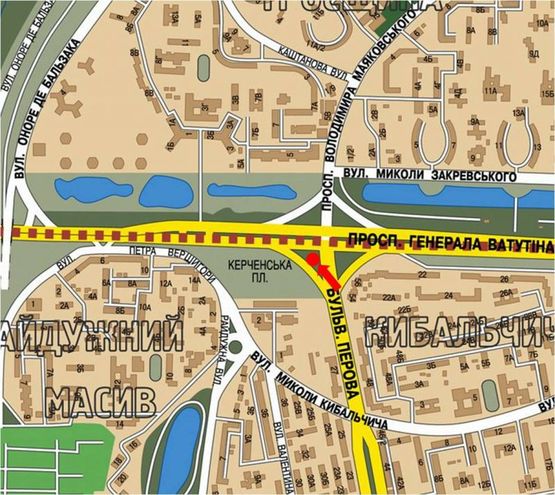 Схема рекламной плоскости по адресу Перова бул., съезд на Ватутина пр., разделитель, в сторону Петровки