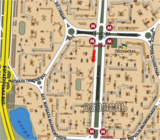 Схема рекламної площини за адресою Оболонский пр., 15, в конце дома, в сторону ст. м. "Оболонь"