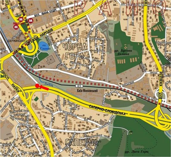 Схема рекламної площини за адресою Саперно-Слободская ул. / Гринченка ул., разделитель, в сторону Демеевская пл. (бывш. Московская пл.)