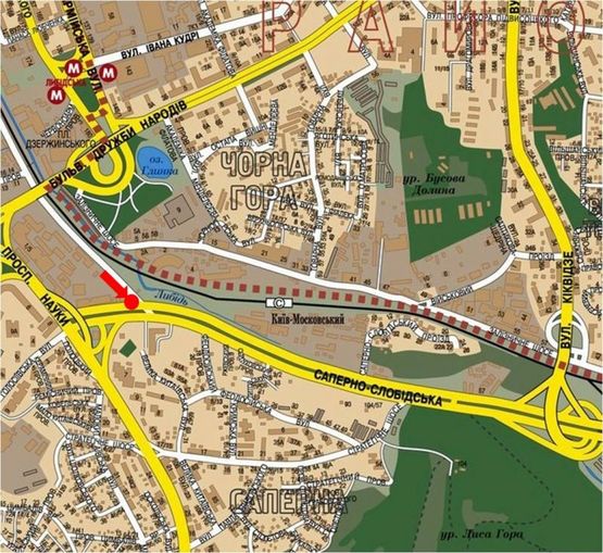Схема рекламной плоскости по адресу Саперно-Слободская ул. / Гринченка ул., разделитель, в сторону мост Южный