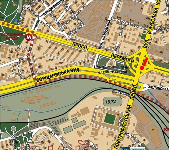 Схема рекламної площини за адресою Победы пр., заезд на мост Воздухофлотский, напротив банка "Райффайзен банк Аваль", в сторону Черновола ул.