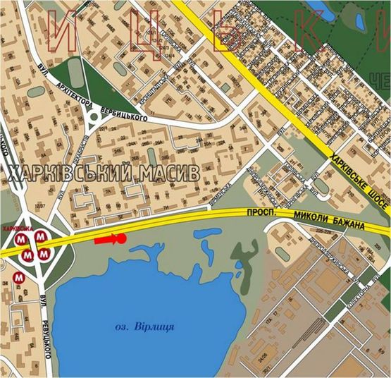 Схема рекламної площини за адресою Бажана пр., 5Е, в сторону Харьковская пл.