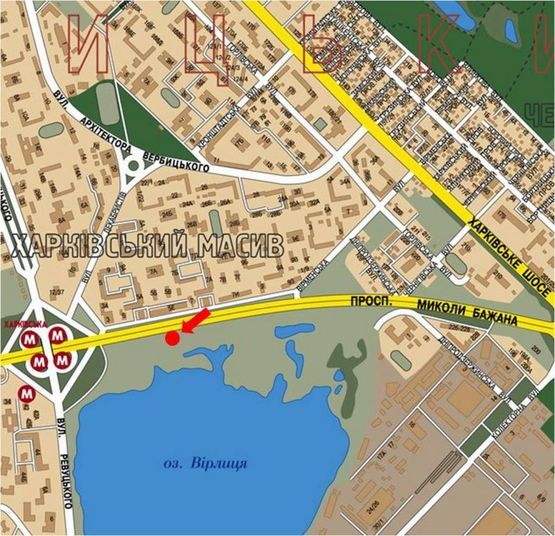 Схема рекламной плоскости по адресу Бажана пр., 5Е, в сторону ст. м. "Харьковская"