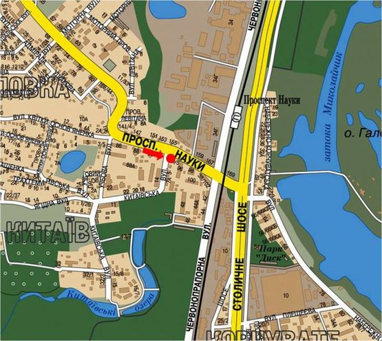 Схема рекламной плоскости по адресу Науки пр., 94/5, напротив Китаевская ул., в сторону Столичное шоссе