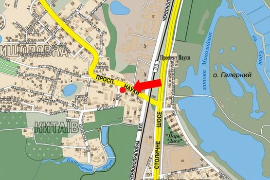 Схема рекламной плоскости по адресу Науки пр., 94/5, напротив Китаевская ул., в сторону Демеевская пл. (бывш. Московская пл.)