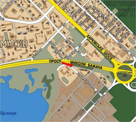 Схема рекламной плоскости по адресу Бажана пр., выезд с АЗС "Золотой Гепард" в сторону Харьковская пл.