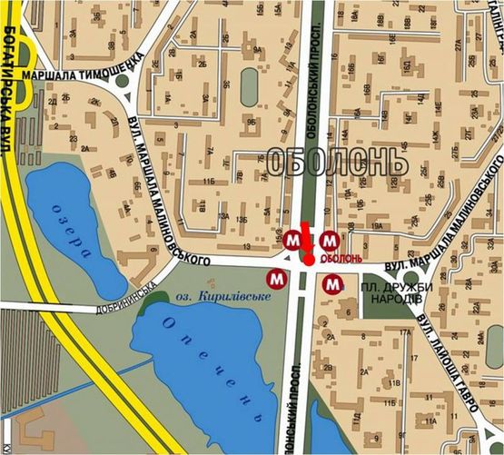 Схема рекламной плоскости по адресу Оболонский пр. / Минская пл., разделитель, ст. м. "Минская"