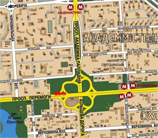 Схема рекламної площини за адресою Победы пр., 125, напротив, 70м. к автостанции "Дачная", из центра