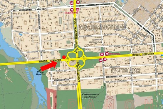 Схема рекламної площини за адресою Победы пр., 125, напротив, 70м к ас "Дачная", в центр