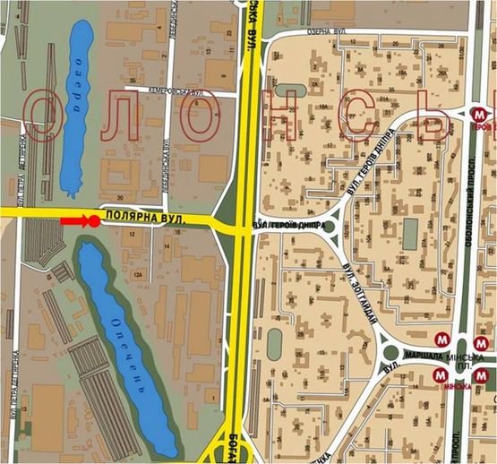 Схема рекламной плоскости по адресу Полярная ул., в сторону Богатырской ул., между эл. оп. 116 и 118