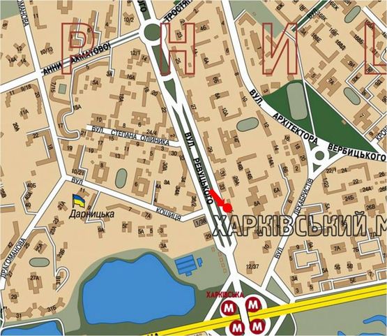 Схема рекламної площини за адресою Ревуцкого ул., 35, в сторону ст. м. "Харьковская"