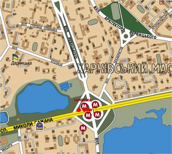 Схема рекламної площини за адресою Бажана пр., 3Б, в сторону мост Южный