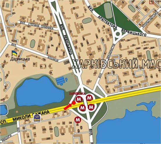 Схема рекламної площини за адресою Бажана пр., 3Б, в сторону Харьковская пл.