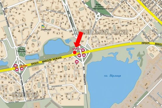 Схема рекламної площини за адресою Ревуцкого ул., съезд на Бажана пр., в сторону ст. м. "Позняки"