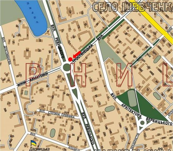 Схема рекламной плоскости по адресу Ревуцкого ул. / Тростянецкая ул., за клумбой в сторону Ахматовой ул.