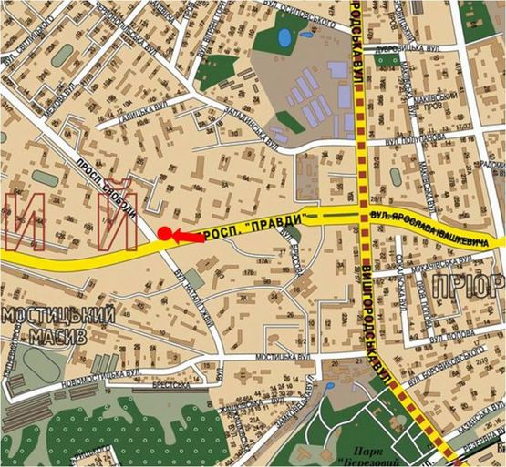 Схема рекламної площини за адресою Правды пр. / Свободы пр., в сторону Виноградаря