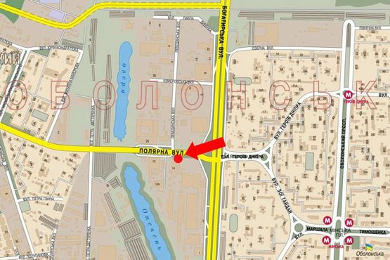 Схема рекламної площини за адресою Полярная ул., 12, в сторону Калнышевского ул. (бывш. Майорова ул.)